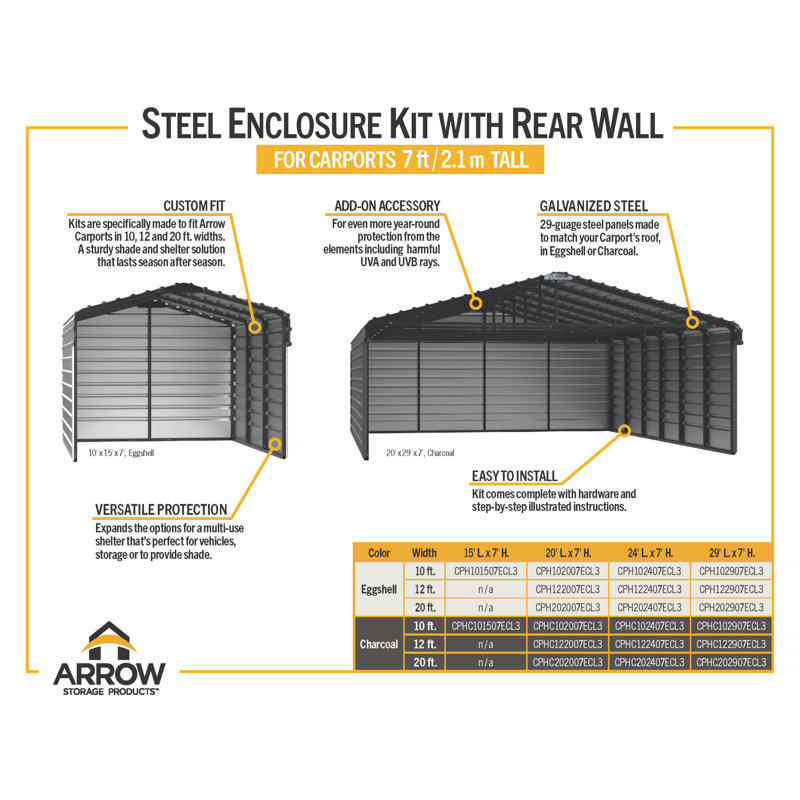 Steel Carport With 3 Wall Kits, 10X20X07, White