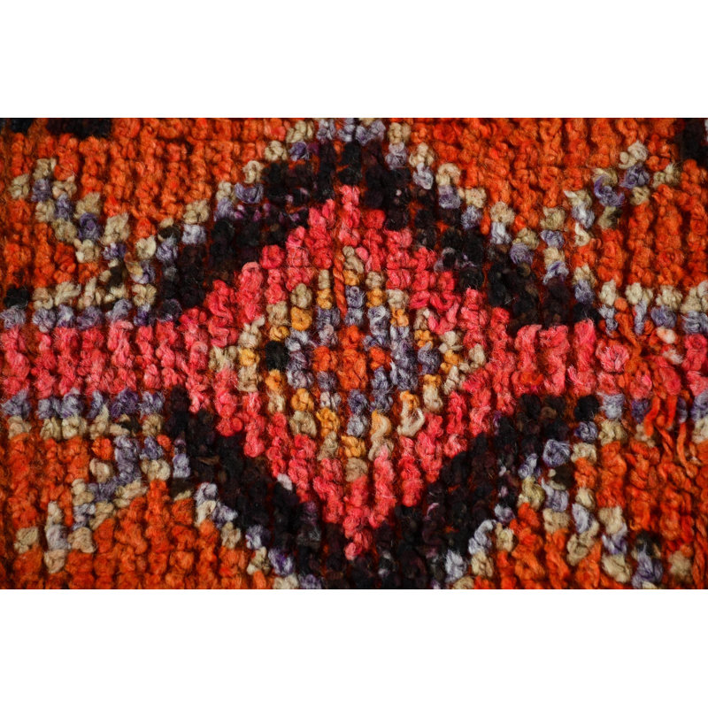 Handwoven Turkish Vintage Runner Rug in Wool with Decorative Antique Oriental Design Orange/Green