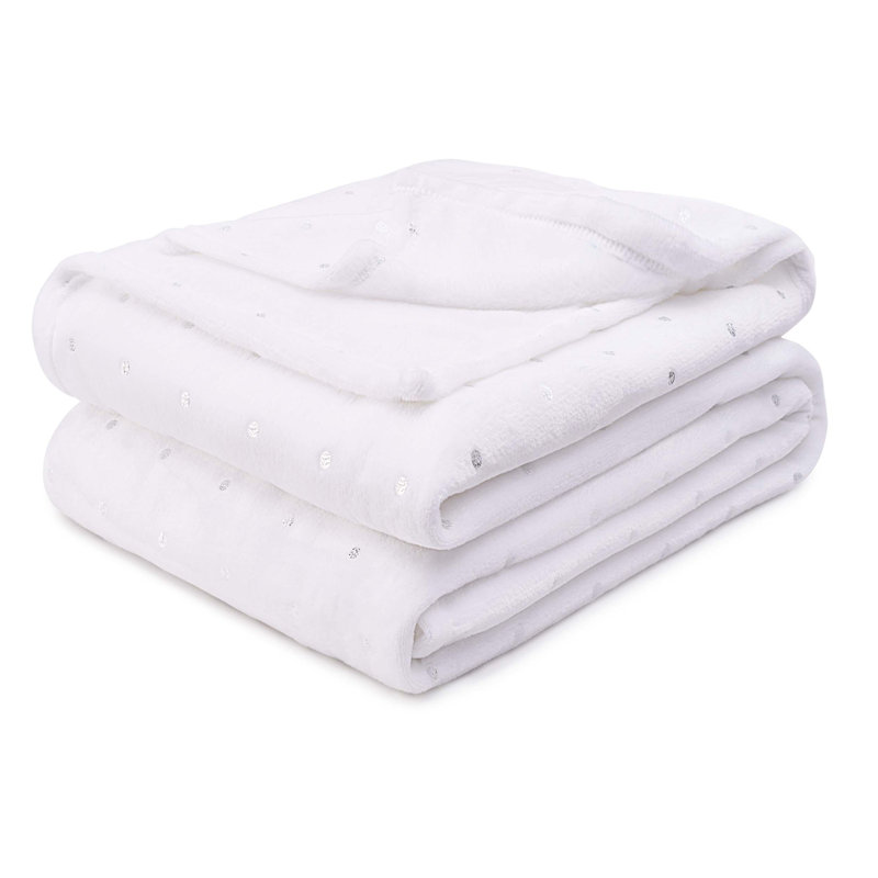 Couverture en molleton 100% polyester de qualité supérieure à pois métalliques, Pois blanc, Jeté TG