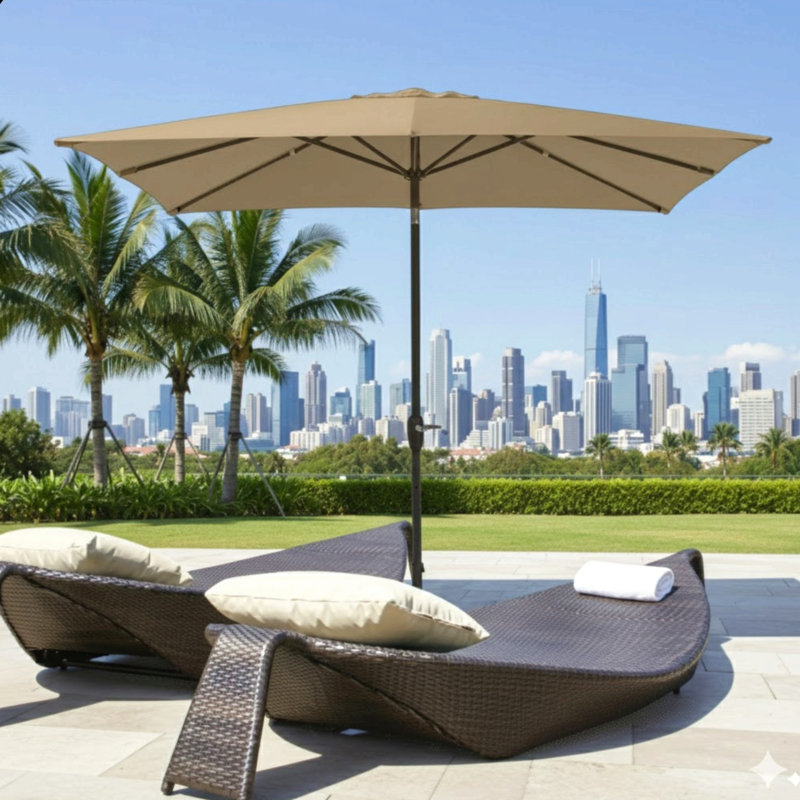 Parasol rectangulaire de 6,5 x 10 pi kaki avec manivelle, inclinable et auvent en polyester résistant aux rayons UV pour la piscine, la cour et le patio (sans base)