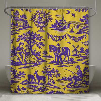 Purple Yellow Toiles Shower Curtains Extra Long