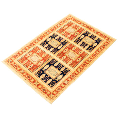 Tapis décoratif en laine de conception unique 4 pi x 6 pi 4 po noué à la main New Age/beige/noir