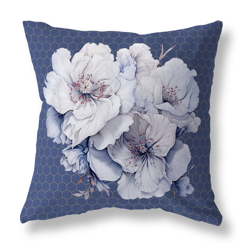 Coussin décoratif intérieur / extérieur Magnolia Majesty, H 18 po x l 18 po, Bleu / brouillard