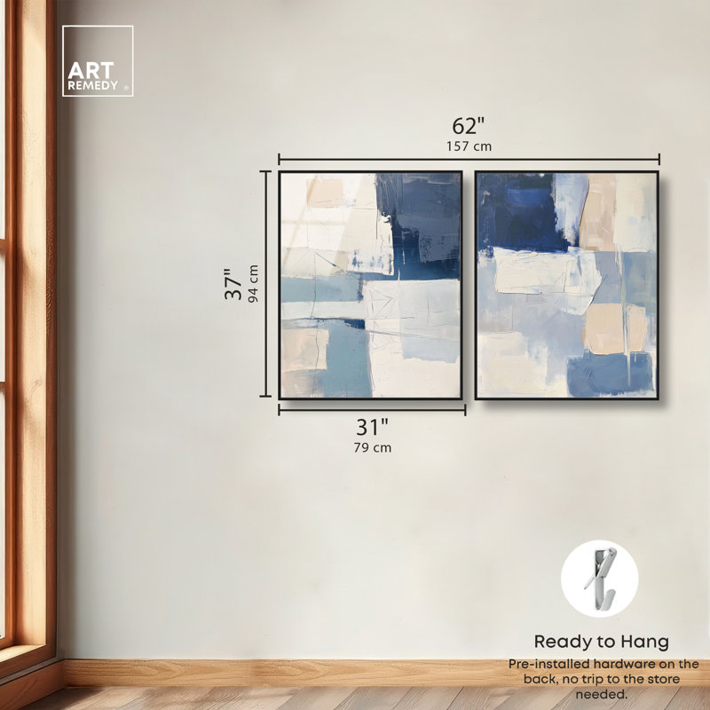 «Midwinter Mosaic Duo», ensemble de décorations murales en acrylique bleu par Art Remedy, cadre noir, 30 x 36