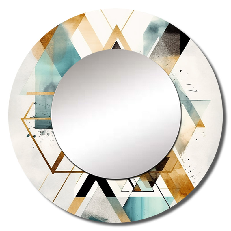 Radosav Triangle vert Boho IV - miroir géométrique, miroir mural rond unique moderne, art imprimé en métal, 29 po x 29 po