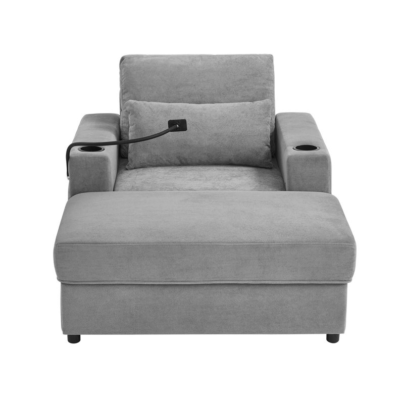 Fauteuil en chenille avec repose-pieds avec rangement, Gris