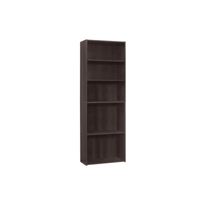 6 Tier Bookshelf Bookshelf, 72" Tall, Office Bedroom Utility, Brown Laminate, Transitional Style, 3 Adjustable Shelves & 2 Fixed, Space Saving, Elegant Finish, Tipping Hardware For Security, Assembly