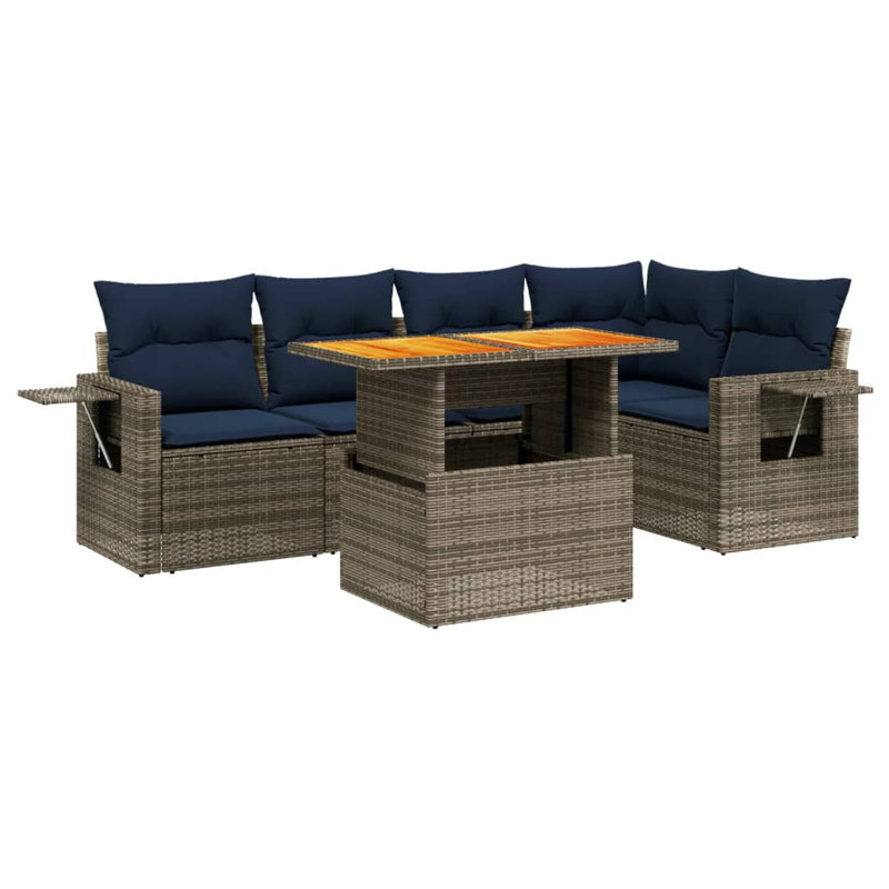  Ensemble de canapé de patio 6 pièces avec coussins en rotin de polyester, Gris, Bleu