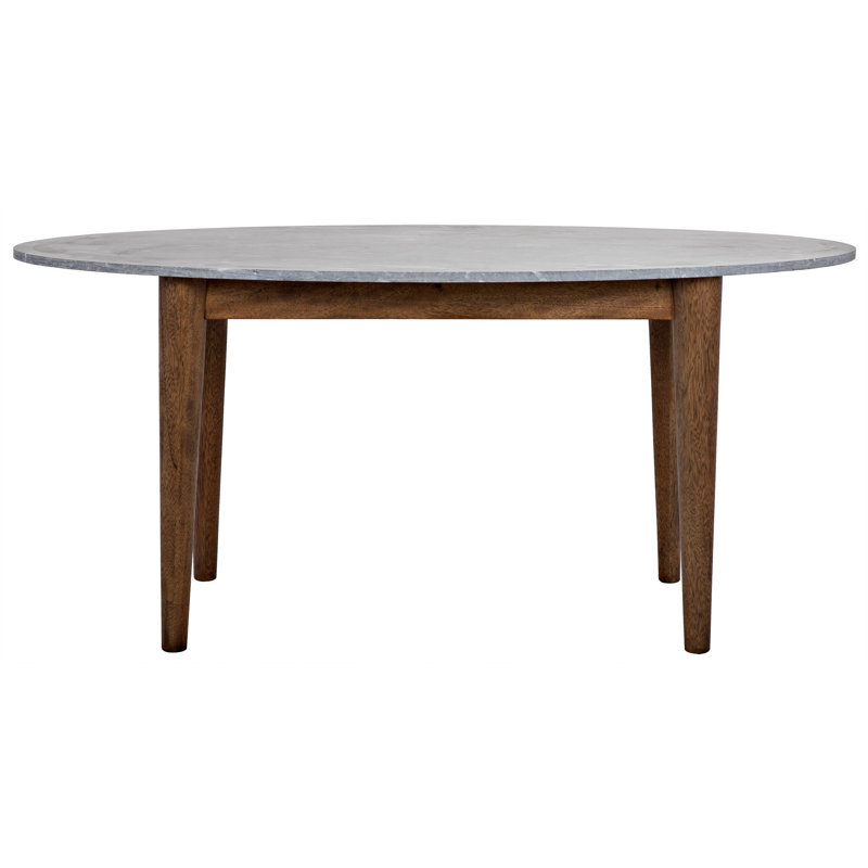 Mid-century Modern Round Marble Top Dining Table with Solid Wood Base