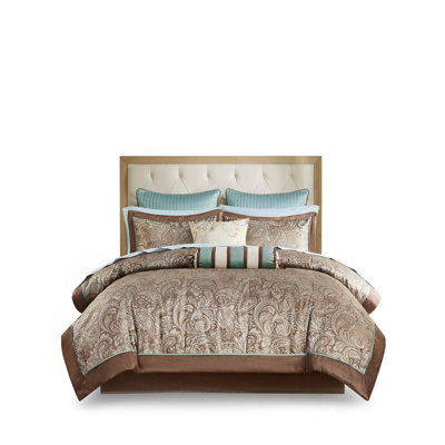 12 Piece Comforter Set With Cotton Bed Sheets Blue/Brown