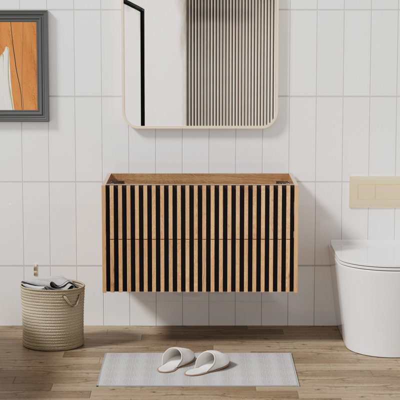 36" Single Bathroom Vanity Base Only, Floating Cabinet without Sink Top, Oak
