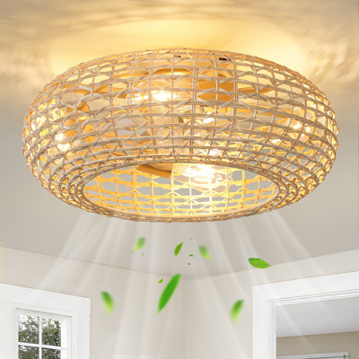 20" Boho Caged Ceiling Fan Light With Rattan Shade