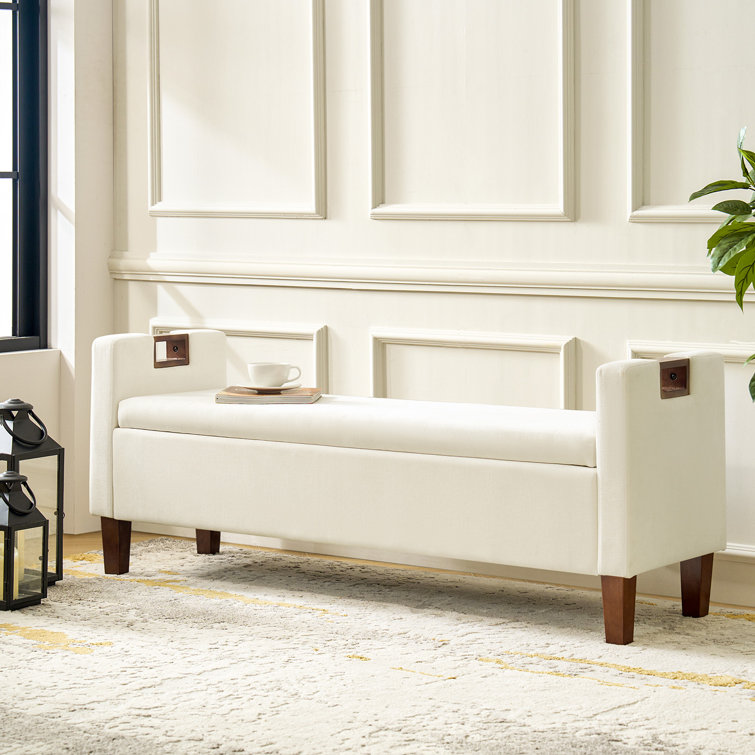 Dezaria Modern 61"Wide Storage Bench with Solid Wood Legs and Hollow Handles
