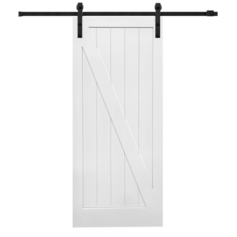 Porte de grange lambrissée en bois manufacturé avec panneau en Z et trousse de quincaillerie d'installation, Noir mat