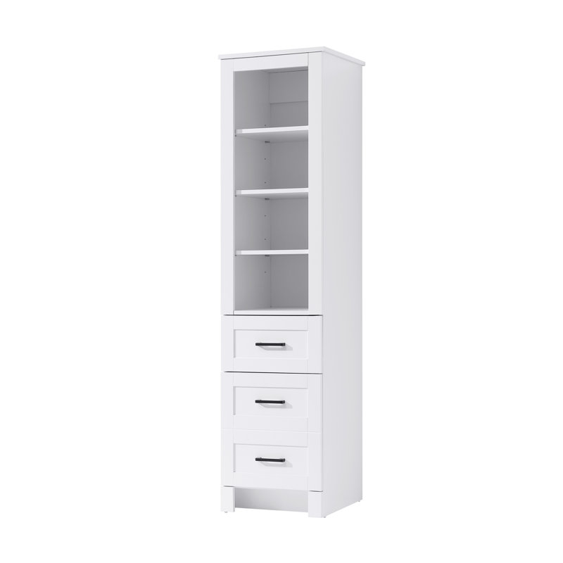 16 Inch Bath Storage Glass Cabinet  in White, 65" H x 16" W x 65" D, White