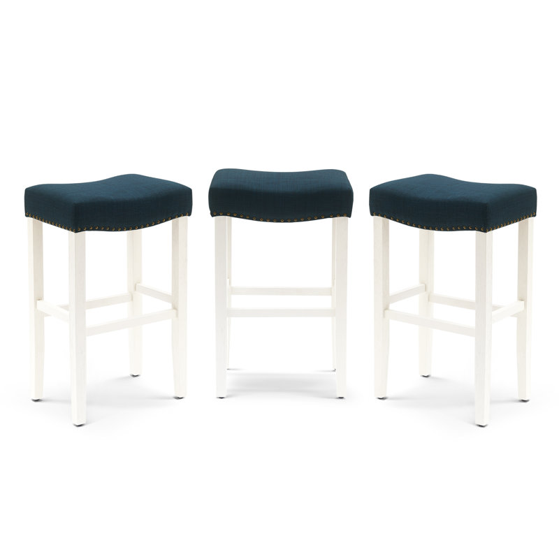 Jameson Upholstered Counter Stool with Solid Wood Frame, Bar Stool (29” Seat Height), Navy Fabric/White Frame