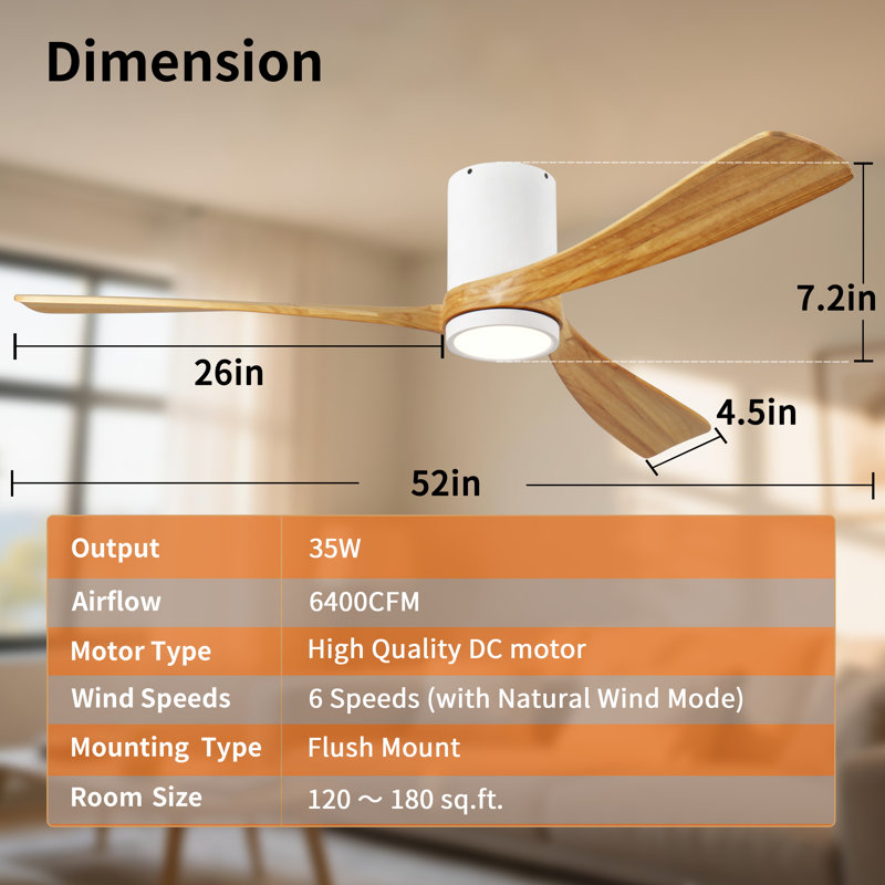 Ventilateur de plafond encastré à 3 pales de 42 po avec télécommande et lumière, intensité variable, moteur à courant continu réversible