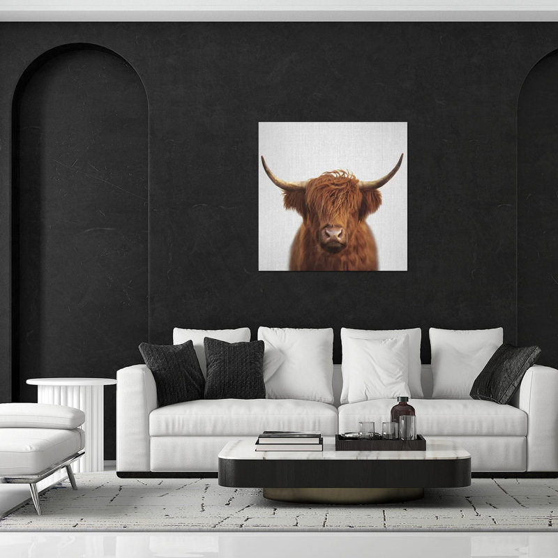 Impression de vache Highland sur verre acrylique, H 24 po x l 24 po x P 0,25 po
