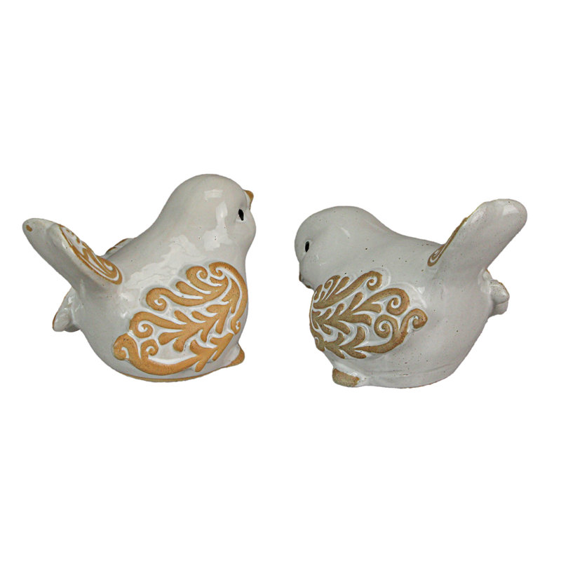 Ensemble de 2 figurines de ferme en céramique blanc et brun clair pour décor de tablette, de manteau de cheminée ou de table - 7,25 x 5,25 x 5 po