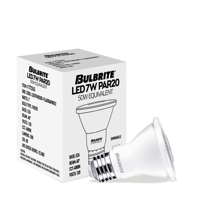 7 watts (50 watts équivalents), DEL PAR20, ampoule à intensité variable, culot E26 / moyen (standard), 4000