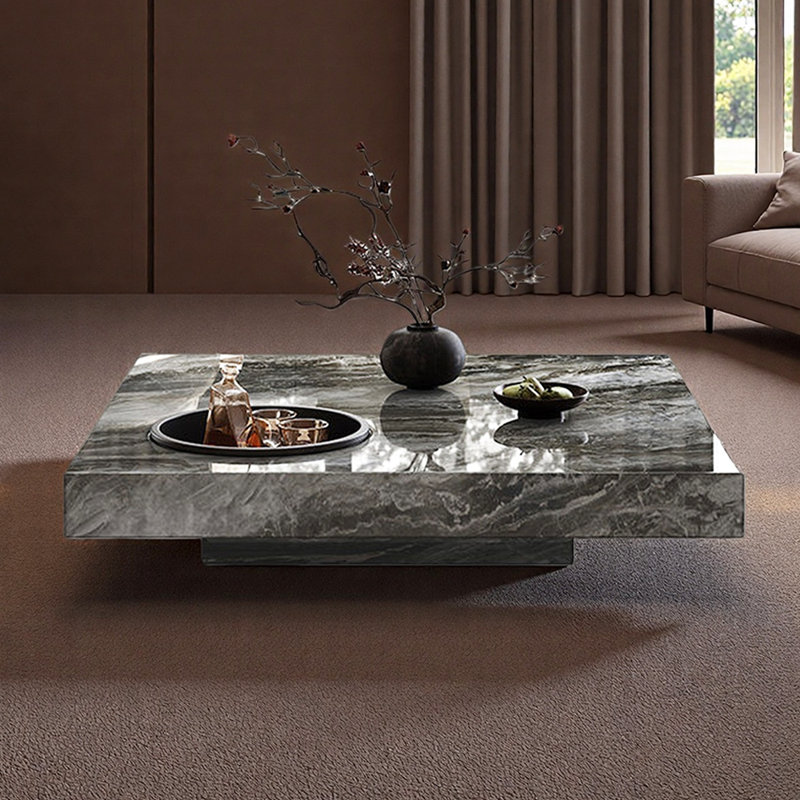 Table basse en ardoise avec tiroir et plateau Minimalisme, H 12,99 po x L 47,24 po x l 47,24 po, Gris