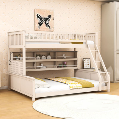 Bunk Bed with Lights, Pegboard Panel and Storage Shelf