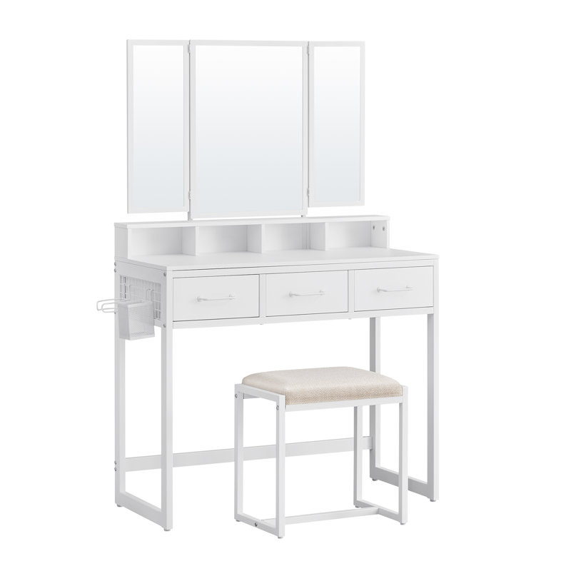 Hans Dressing Table with Mirror, White/White