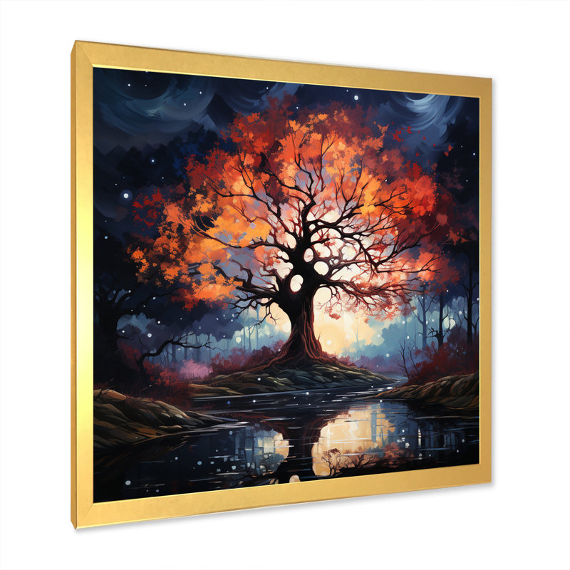 Orange Blue Eternal Maple Trees - Landscapes Canvas Print, Encadrement doré, H 30 po x l 30 po x P 1 po