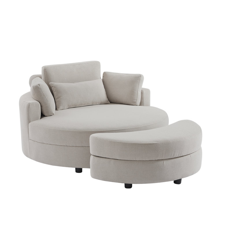 Lijanne Upholstered Barrel Chair, White Linen