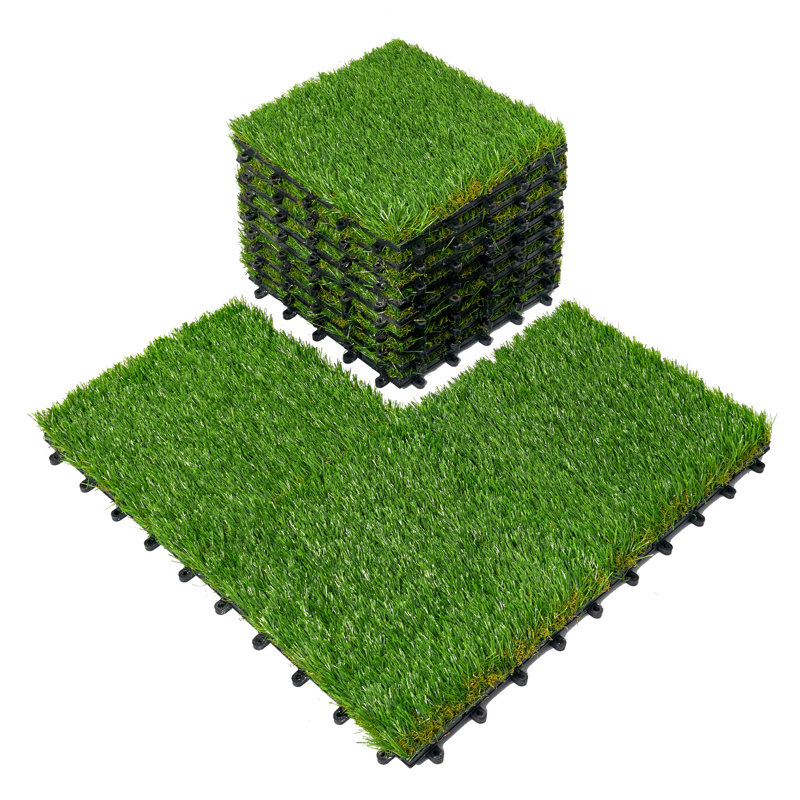 VC 12'' L x 12'' W Plastic Interlocking Deck Tile in Autumn Artificial Grass, 1.26" H x 12" W x 12" D