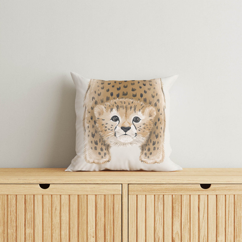 Lil Lying Leopard Ivory Pillow, 18" H x 18" W