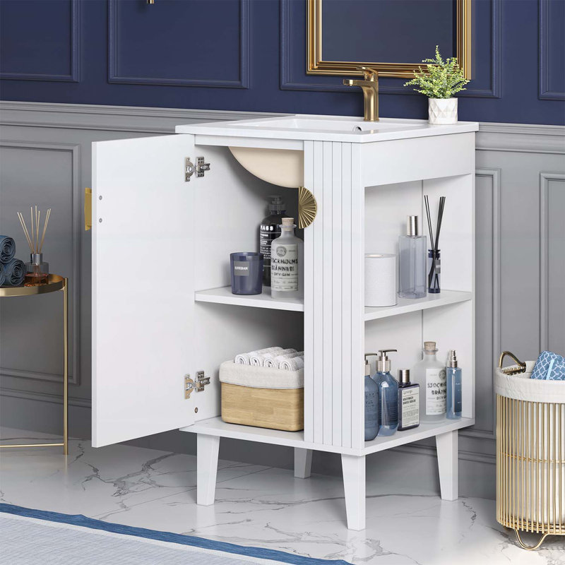 Meuble-lavabo de 20 pouces avec lavabo en céramique, Blanc