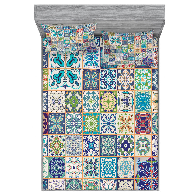 Microfiber Patchwork Sheet Set, Queen Sheet Set with Fitted Sheet