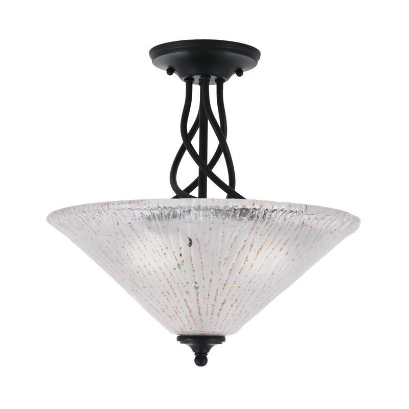 Capri Semi-Flush 3-Bulbs Shown With 16" Glass, White Frosted, Matte Black