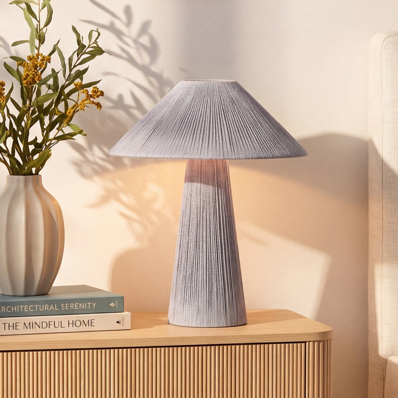 Karinthia Wicker/Rattan Table Lamp, Gray