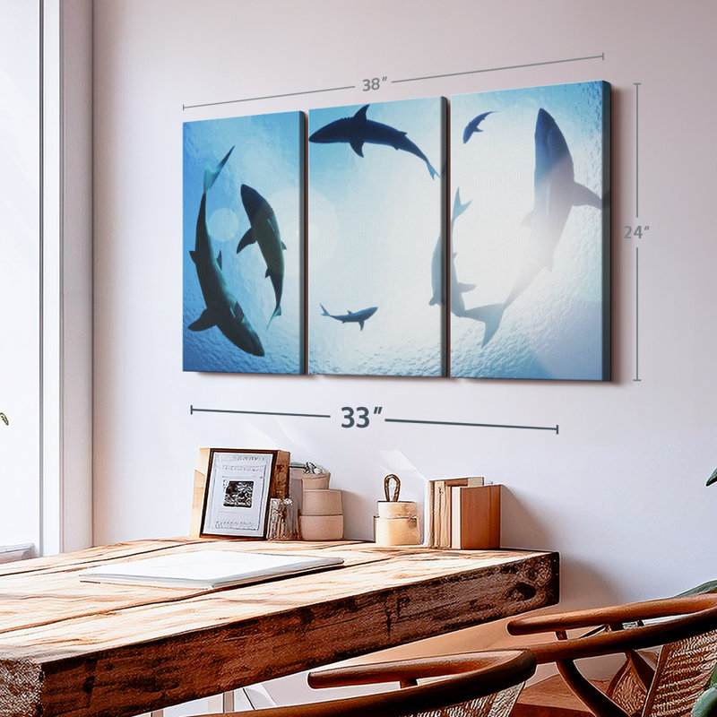 «School Of Sharks» sur toile, H 24 po x l 38 po