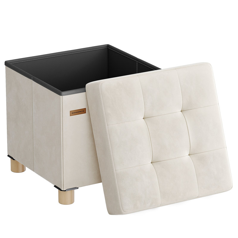 38cm Wide Tufted Rectangle Solid Colour Standard Ottoman with Storage, Beige