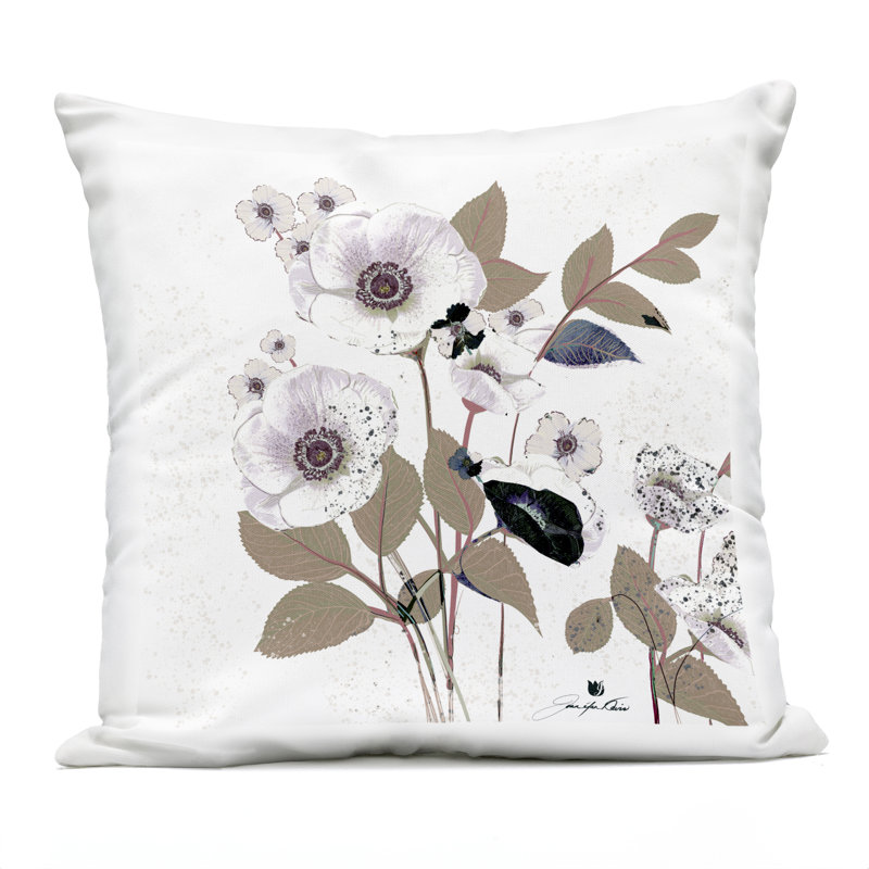 Coussin d'extérieur imprimé fleurs blanches répondues Prières, design par Joan Davis