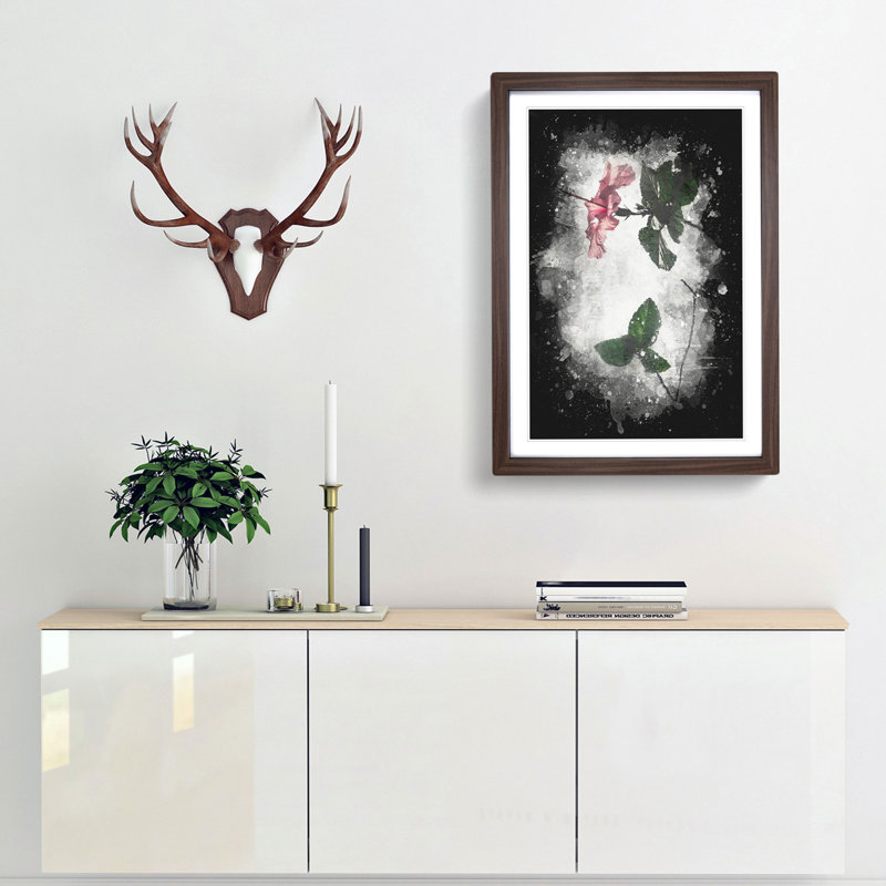Pink Hibiscus Plant - Picture Frame Graphic Art Print, 63cm H x 45cm W x 2cm D, Walnut Framed