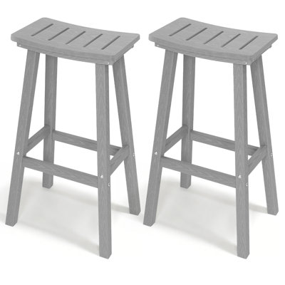 29" Hdpe Poly Lumber Outdoor Bar Height Stools, Weatherproof Waterproof Bar Chairs With Footrest For Patio, Yard & Balcony (set Of 2)