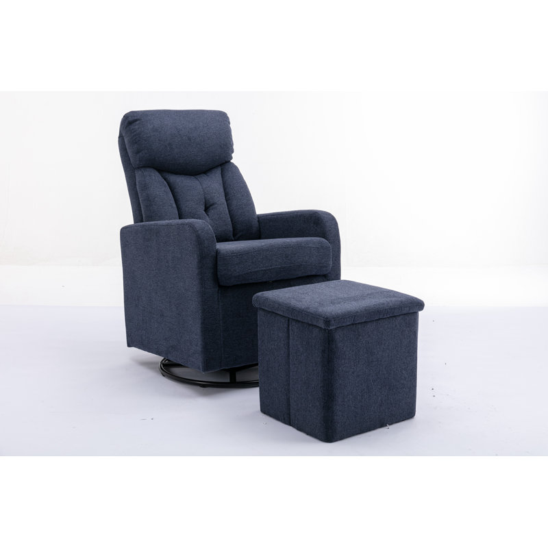 Méridienne pivotante avec repose-pieds 25,6 po Bogosta, Lin et coton bleu foncé