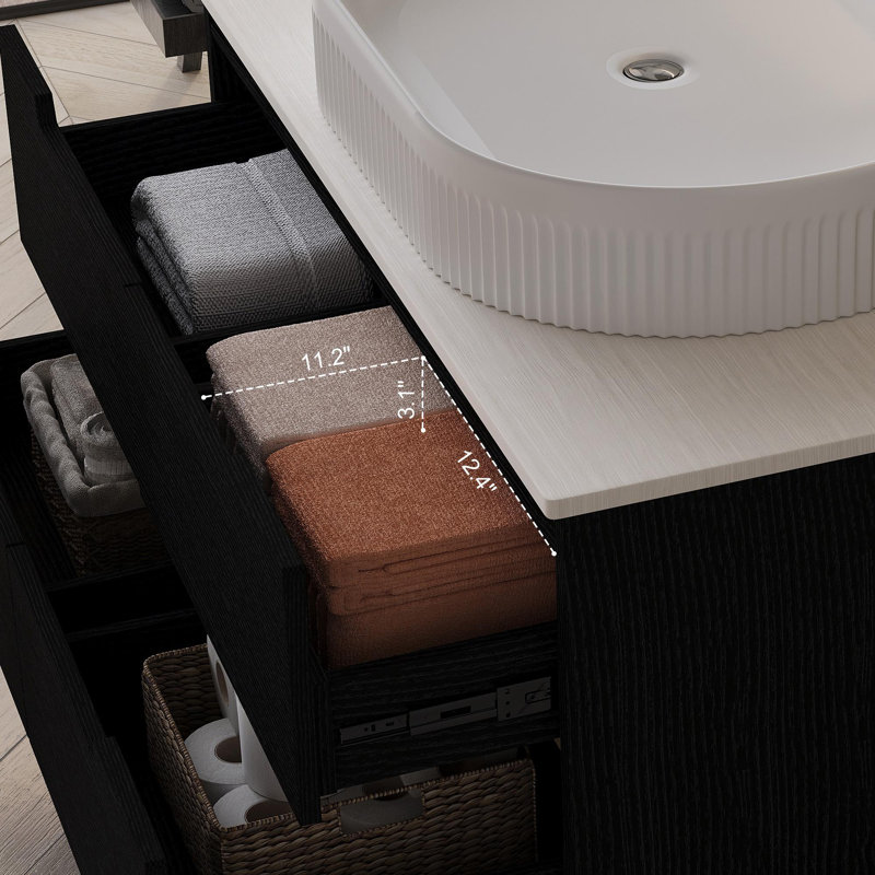 Meuble-lavabo 36 po, lavabo intégré en céramique, Noir