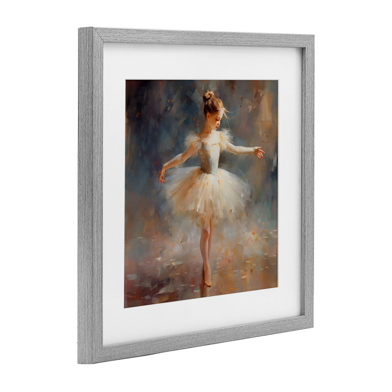 Ballerine en tutu blanc, reproduction encadrée sous verre, design by Creative Studio, H 13 po x l 13 po, Cadre de ferme gris