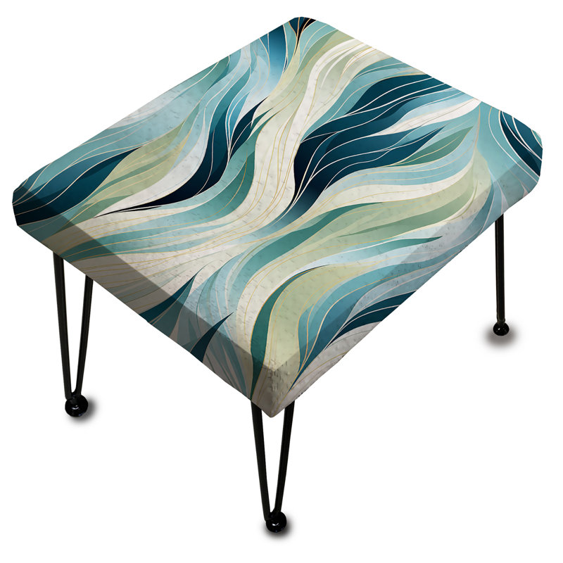 Repose-pieds rectangulaire bleu et vert en forme d'ikat