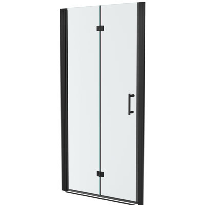 34 - Inch Wide X 72 High Fold Shower Door With Matte Black Finish, 1/4 Thick Tempered Glass, Bi Design, Water To Buildup, Quality Aluminum Frame And Hinges, Reversible Opening, 180 Rotating