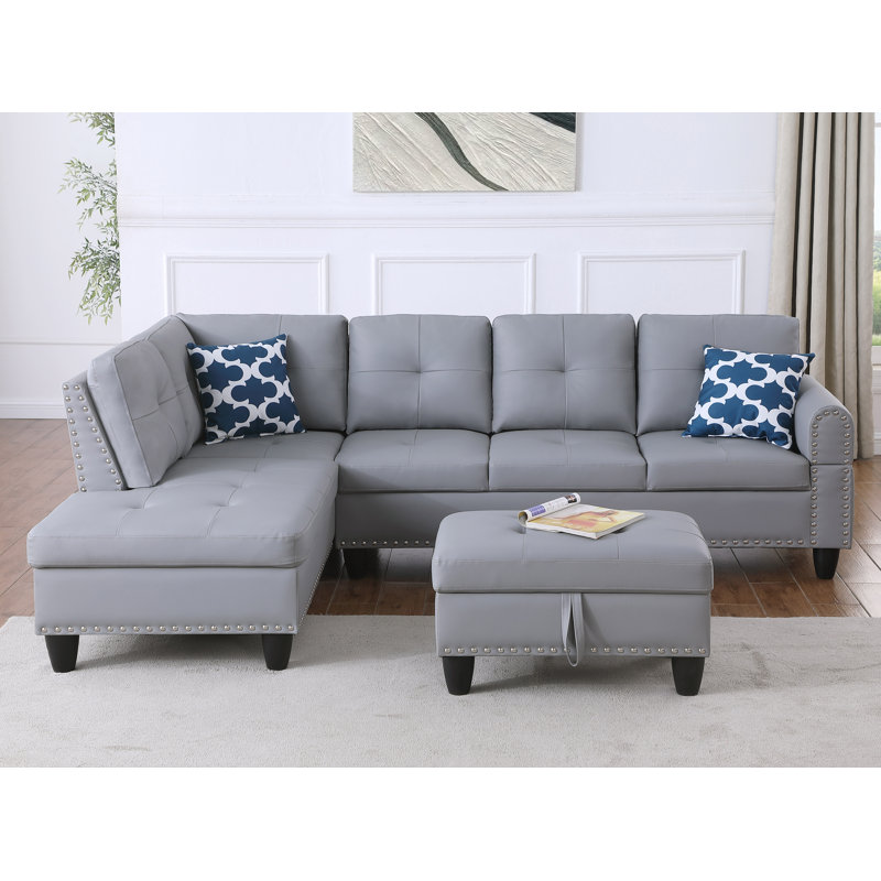 Adebisi Upholstered Sectional, Left Hand Facing, Gray Faux Leather