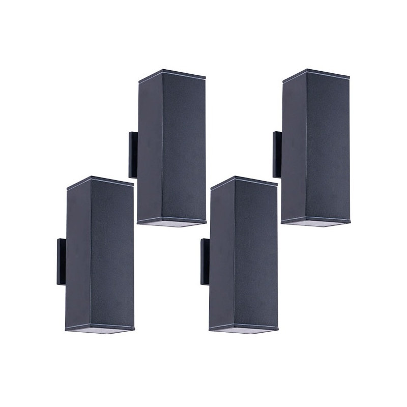 4-Pack Modern Black Outdoor Wall Sconces, Square Up/Down Aluminum Waterproof Exterior Light Fixtures for Porch, Patio & Garage