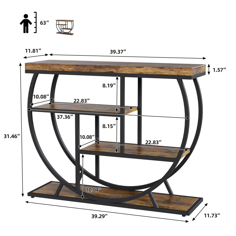 Console étroite de 99 cm (39 po), table d'entrée moderne avec étagères de rangement à 4 niveaux, Brun, Brun, Brun