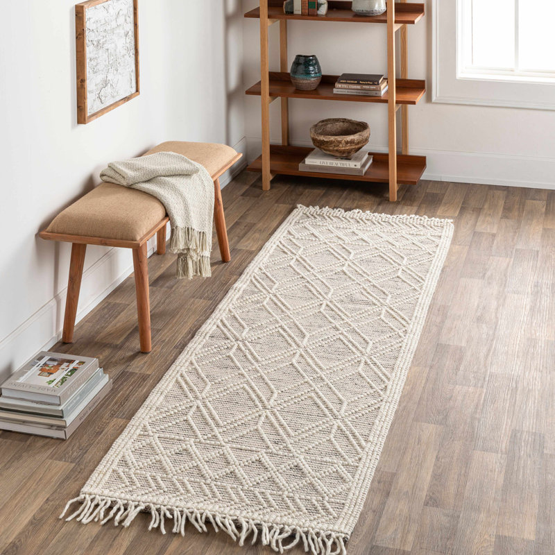 Tapis ivoire en laine tissé à plat à la main Esty, Tapis de couloir 2 pi 6 po x 8 pi