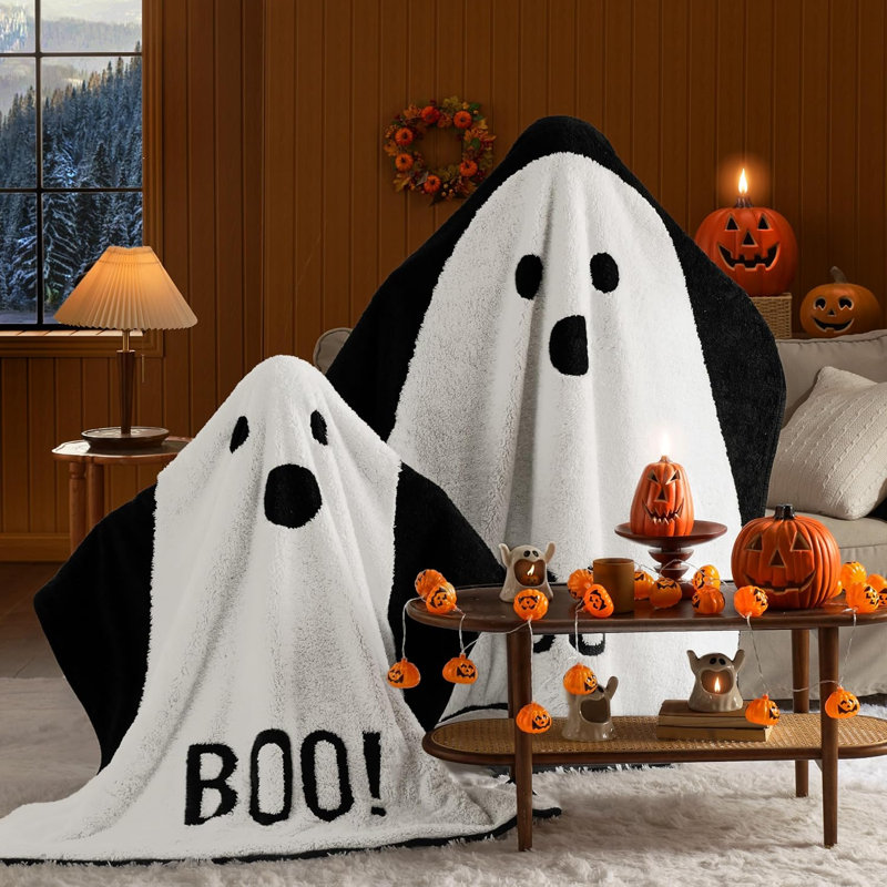 Jeté de Noël Holiday Vibe for Your Home, Noir / blanc Boo Ghost